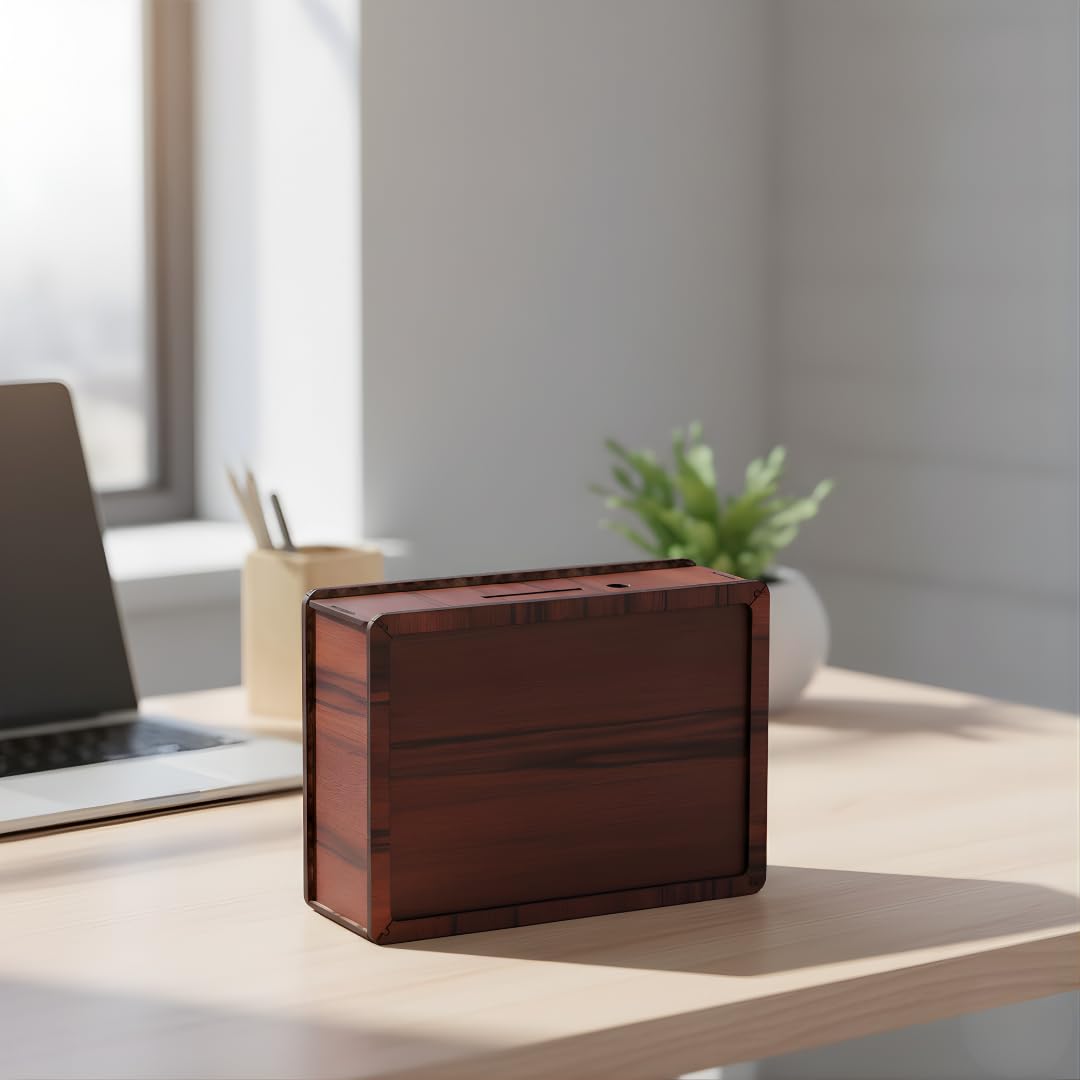 ikkubans 7*5 INCHWooden Money Saving Box| Cash Saver Money Box with Counting Target|wooden Coin Bank (Brown)