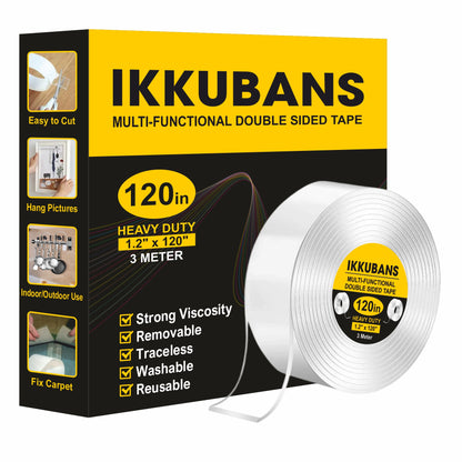 ikkubans Double Sided Tape roll Heavy Duty Transparent 3 Meter (120 inch) | Multi-Functional Nano Gel Grip Tape (Manual)  (transperant)