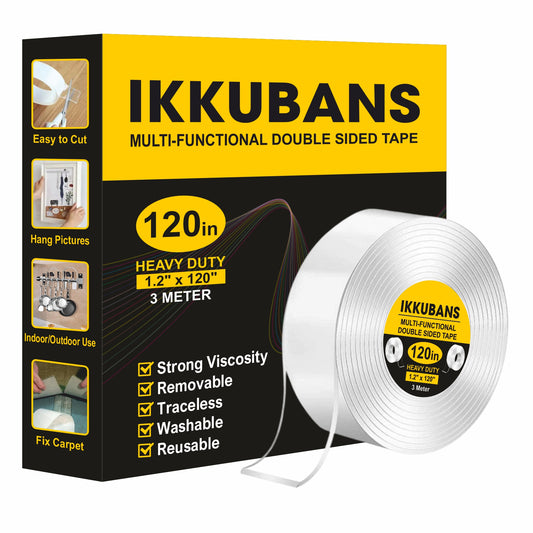 ikkubans Double Sided Tape roll Heavy Duty Transparent 3 Meter (120 inch) | Multi-Functional Nano Gel Grip Tape (Manual)  (transperant)