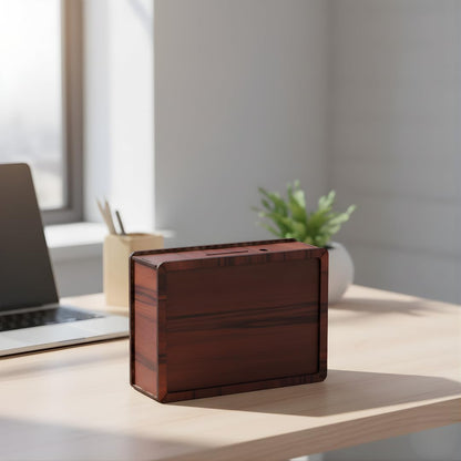 ikkubans 7*5 INCHWooden Money Saving Box| Cash Saver Money Box with Counting Target|wooden Coin Bank  (Brown)