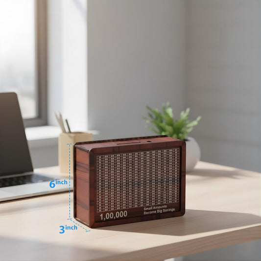 ikkubans 7*5 INCHWooden Money Saving Box| Cash Saver Money Box with Counting Target|wooden Coin Bank  (Brown)