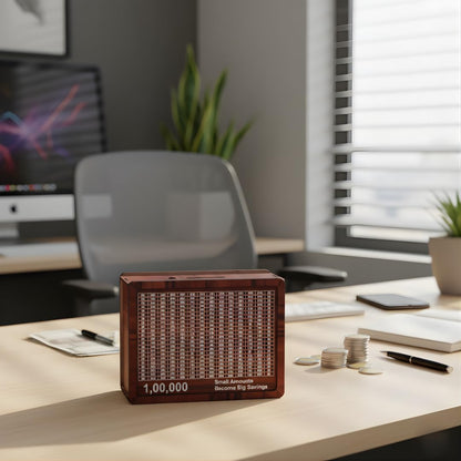 ikkubans 7*5 INCHWooden Money Saving Box| Cash Saver Money Box with Counting Target|wooden Coin Bank  (Brown)